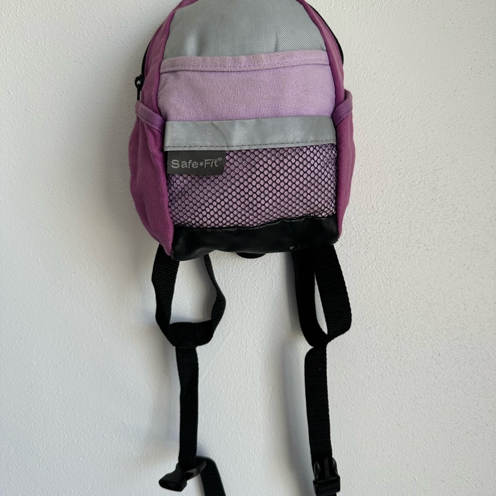 Purple and Gray Mini Harness Backpack with Mesh Detail